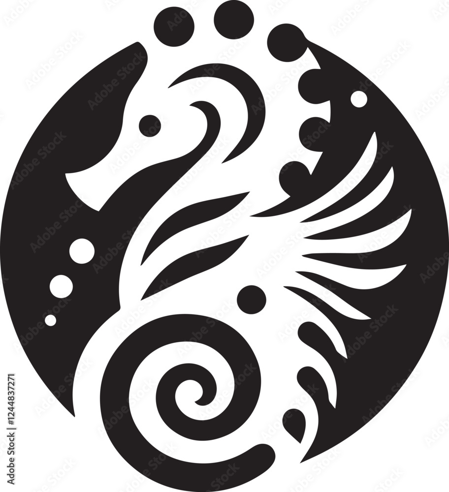 Simple seahorse logo on black and white background Simple seahorse logo on black and white background