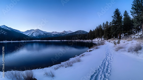 Snowy Lakeside Trail Winds ...