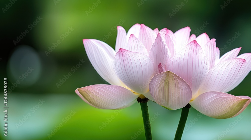 A close-up of a beautiful pink lotus flower against a soft green background. A close-up of a beautiful pink lotus flower against a soft green background.