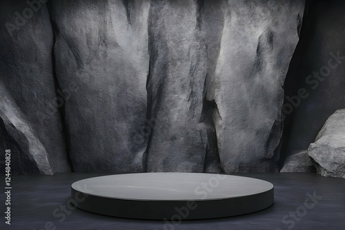 3D Rendered Dark Gray Podiu...