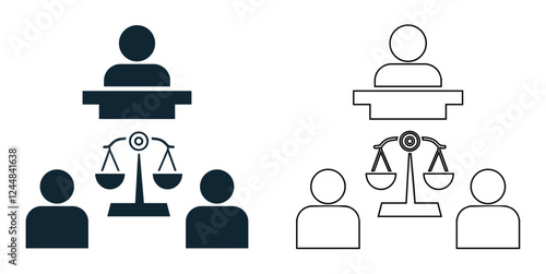judgment icon vector, law firms, court decisions, legal services, judiciary, and justice pictogram symbol ui and ux design, glyphs and stroke line