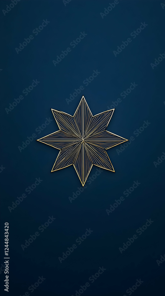 Fototapeta premium Golden Eight-Pointed Star Shines Brightly on a Deep Blue Background, Symbolizing Excellence