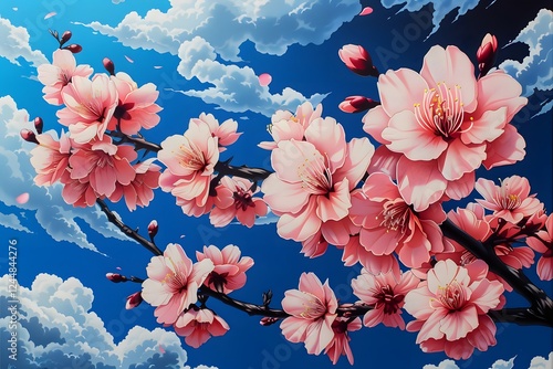 Pink cherry blossoms blooming.