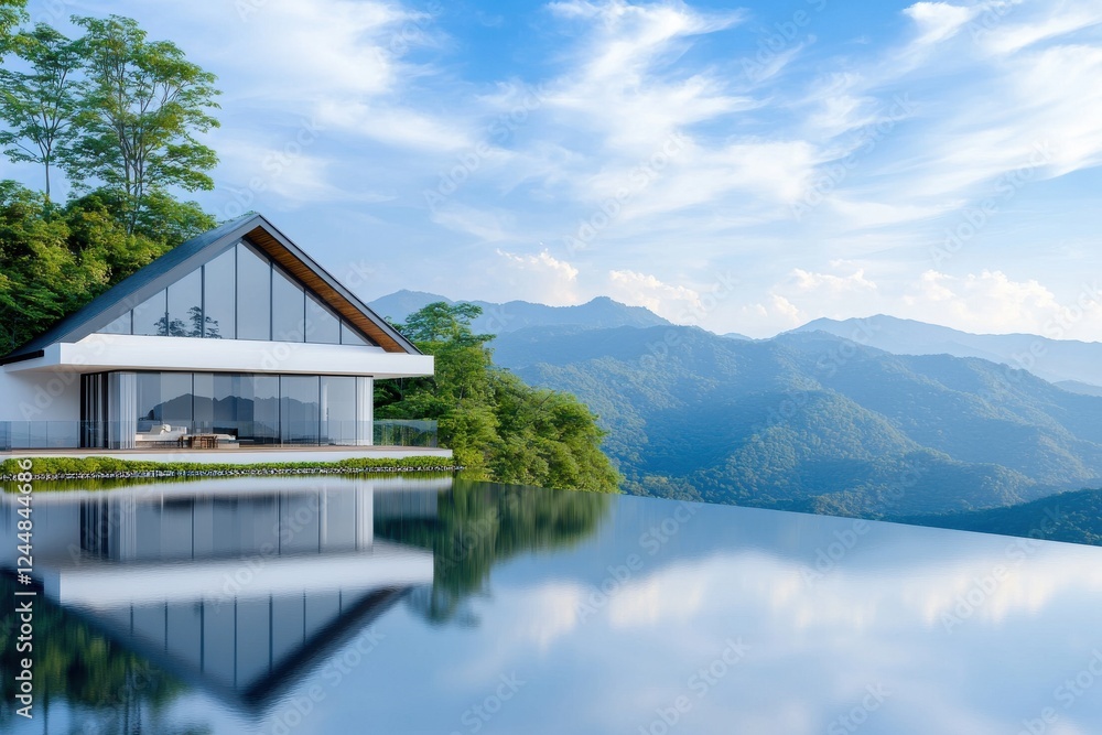 Obraz premium Future living house by the lake real estate serene environment