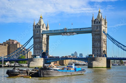 Canvas Print Tower Bridge in London, England UK, with boats on the River Thames