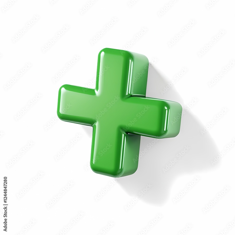 Obraz premium Green Plus Sign 3d Render Shiny Symbol