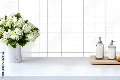 White flowers in a marble v...