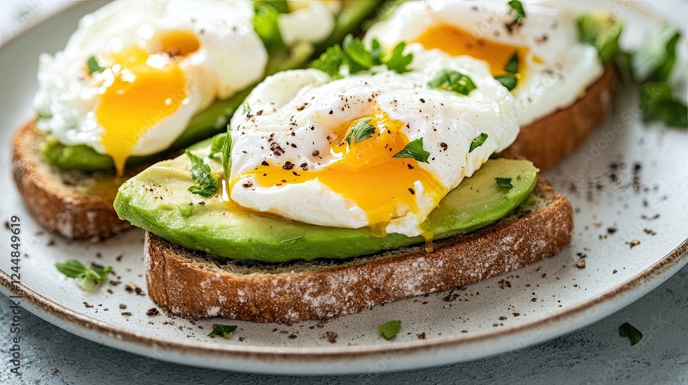 Delicious Avocado Toast with Poached Egg, a Healthy and Tasty Breakfast Delicious Avocado Toast with Poached Egg, a Healthy and Tasty Breakfast