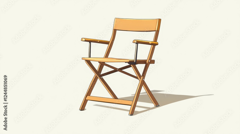 A stylish wooden folding chair stands alone against a light background, showcasing its minimalist design and elegance. Isolated on white background A stylish wooden folding chair stands alone against a light background, showcasing its minimalist design and elegance. Isolated on white background