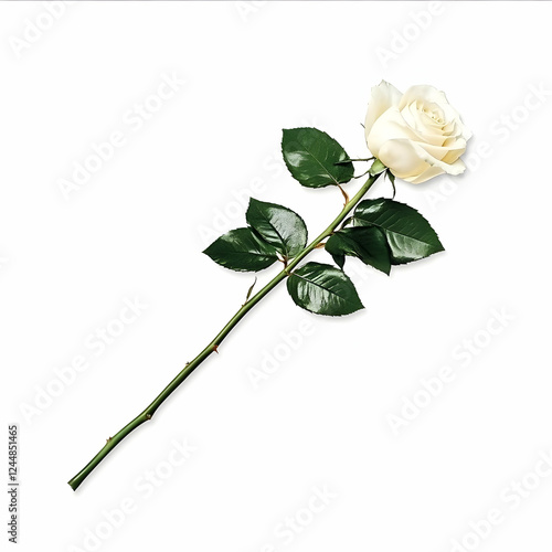 Single White Rose with Gree...