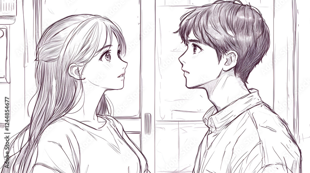 sketch of young anime couple in love illsutration.ai generative sketch of young anime couple in love illsutration.ai generative