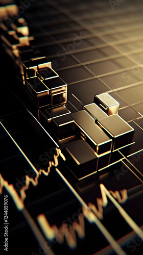 Wallpaper Mural 3D Gold Bars Form Chart on Grid: Visualizing Financial Data with Metallic Blocks Torontodigital.ca