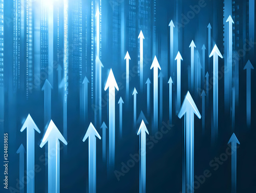 Wallpaper Mural Blue Arrows Rise Upward Against Data Stream Background Representing Growth and Progress Torontodigital.ca
