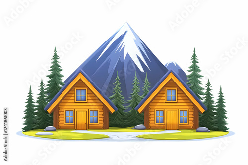 Two Wooden Cabins Nestled i...