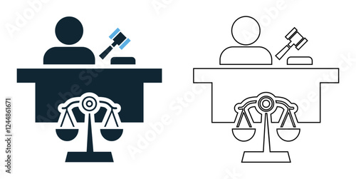 judge icon vector, law firms, judiciary, court proceedings, and legal services pictogram symbol ui and ux design, glyphs and stroke line