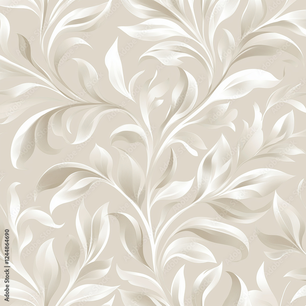 A decorative floral-inspired pattern with a swirling, abstract leaf motif in a soft champagne color, seamlessly blending into a subtle monochrome background. A decorative floral-inspired pattern with a swirling, abstract leaf motif in a soft champagne color, seamlessly blending into a subtle monochrome background.