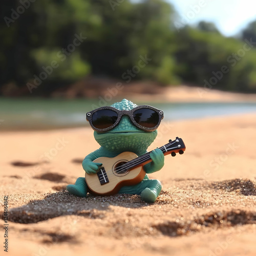 Toy Reptile Plays Ukulele o...