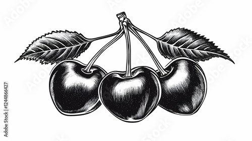 Three Ripe Cherries Hang To...