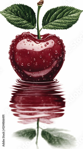 Ripe Red Cherry with Water ...