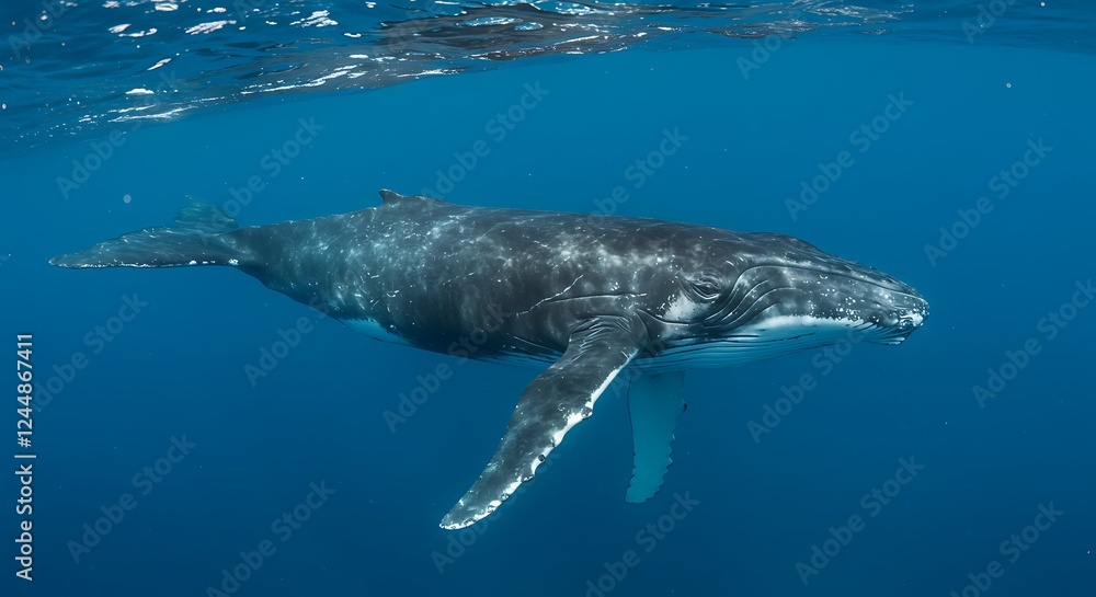 Naklejka premium Humpback Whale Swimming Underwater Ocean Wildlife