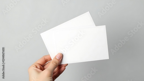 Blank white cards held in a hand suggest a message, suitable for announcements or formal correspondence on digital platforms photo