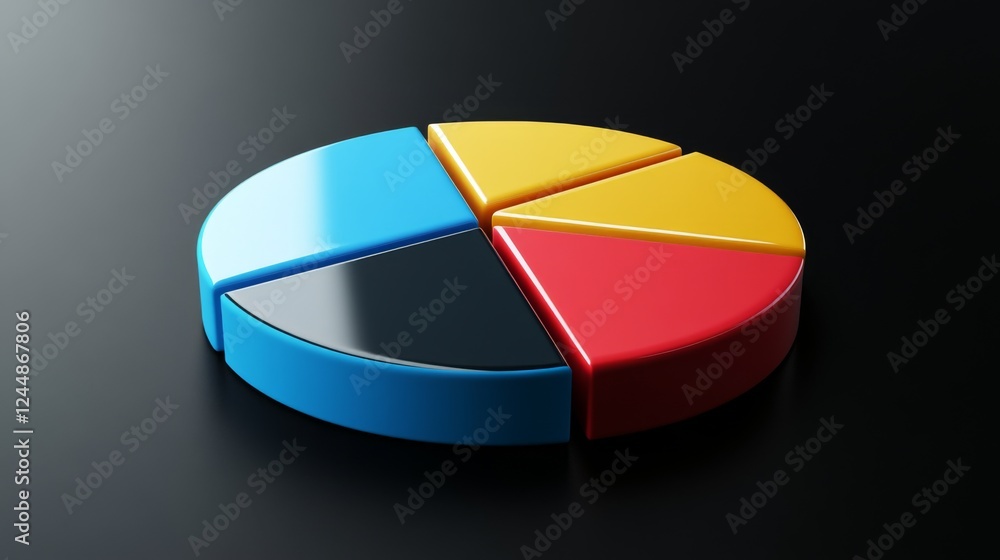 Fototapeta premium A D pie chart showcasing market share distribution among various companies, with labeled sections in bold colors, placed on a sleek black background to enhance visibility.