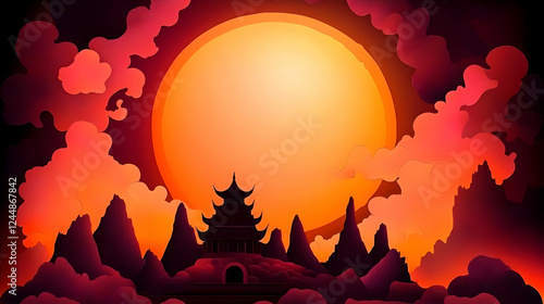 Silhouetted Pagoda Nestled ...