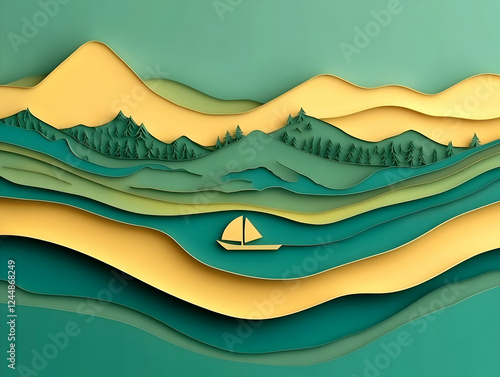 Papercraft Landscape with S...