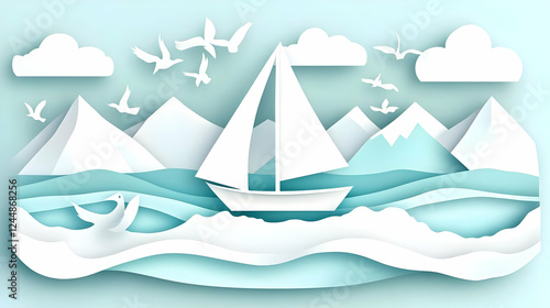 Paper Cutout Sailboat on th...