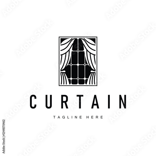 interior decoration curtain logo concept with simple minimalist concept illustration furniture template