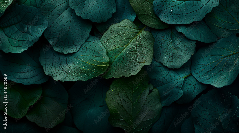Obraz premium High quality dark blue with green leaves background