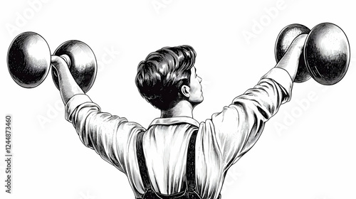 Man Lifts Dumbbells Overhea...