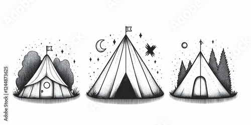 Three Camping Tents Stand M...