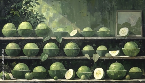 Green guava with pink interior.