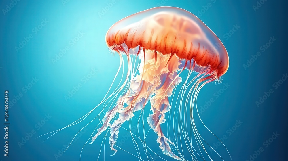 Fototapeta premium Vibrant Jellyfish Floating in Blue Ocean Water