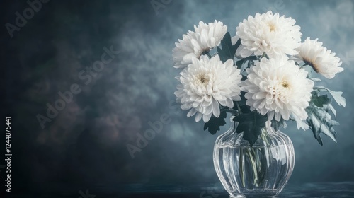 Wallpaper Mural White Chrysanthemums in Crystal Vase with Morning Dew, Symbolizing Purity and Remembrance Torontodigital.ca