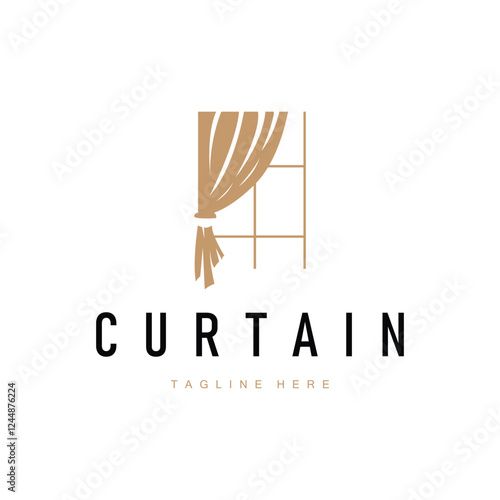 interior decoration curtain logo concept with simple minimalist concept illustration furniture template