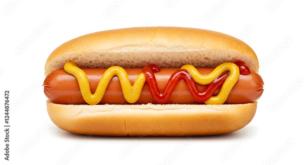 Hot Dog with Mustard and Ketchup on a Bun Hot Dog with Mustard and Ketchup on a Bun