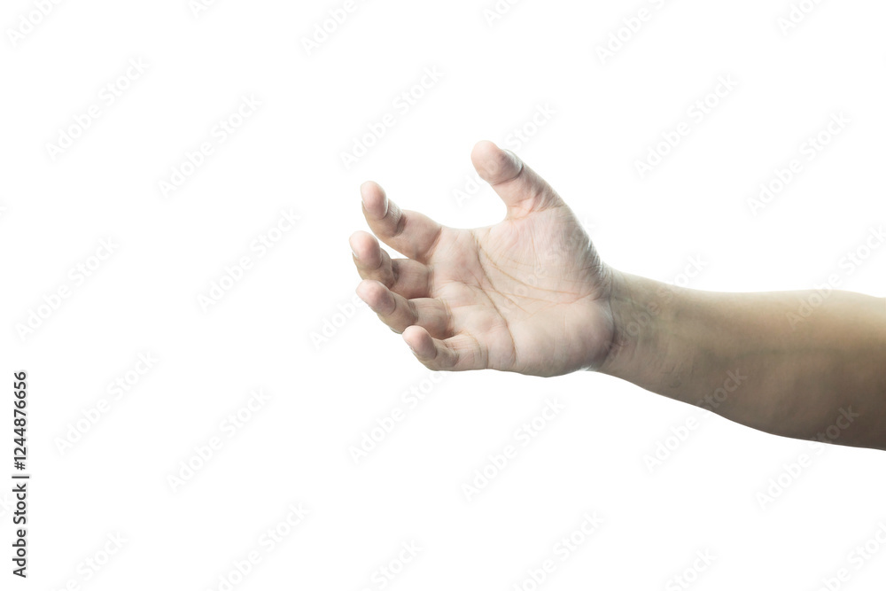 A man's hand holding something isolated on white background with clipping path. A man's hand holding something isolated on white background with clipping path.