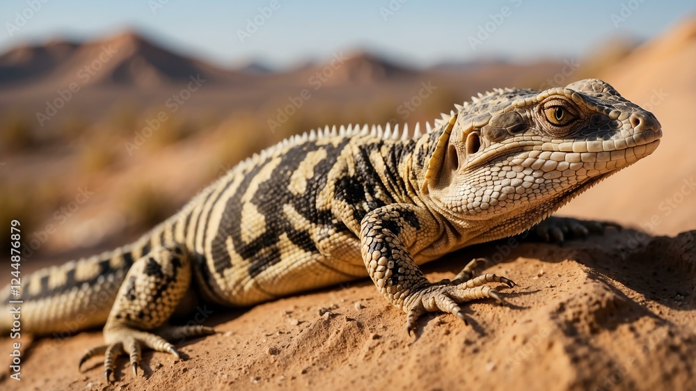 closeup of a reptile on an arid desert background