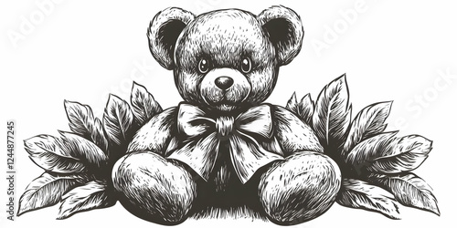 Cute Teddy Bear Sits Adorab...