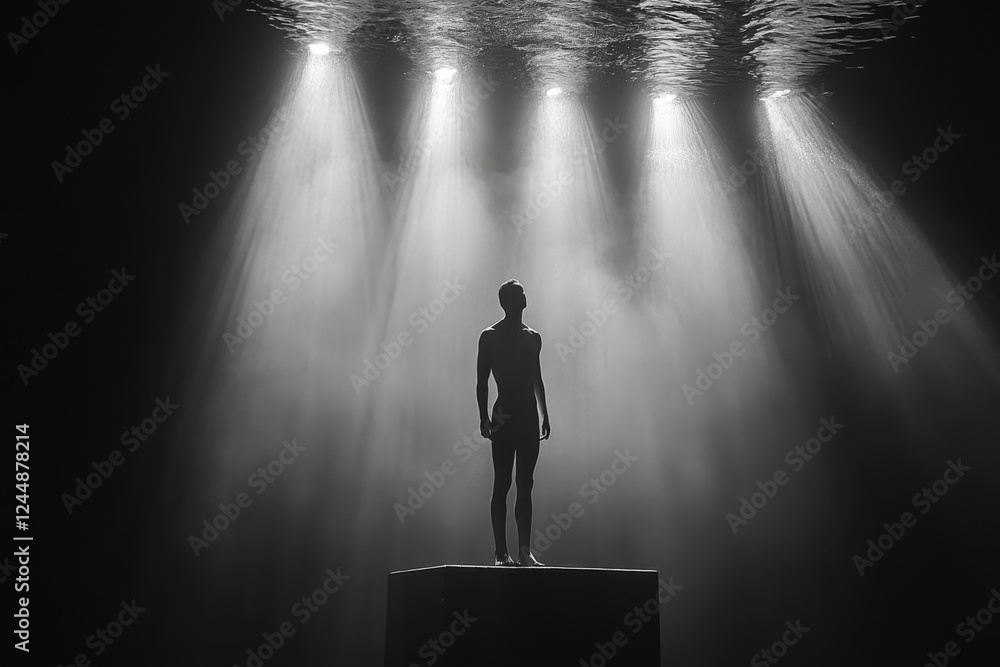 Spotlight shining on a lone performer in a dark theater Spotlight shining on a lone performer in a dark theater