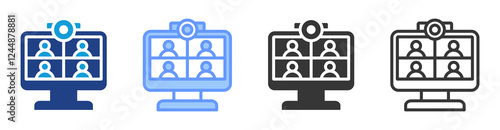 Virtual meeting icon set multiple style collection