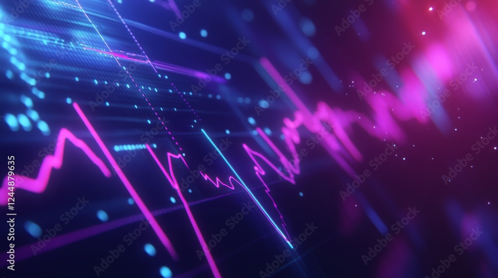 Obraz premium A close-up view of an electrocardiogram ECG monitor displaying a heart wave pattern, with vibrant lines showing the rhythm of a beating heart against a dark background