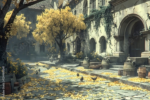 Chicken coop with hens in farmyard.