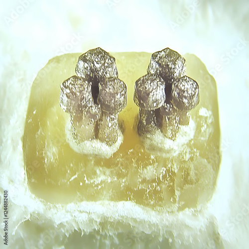 Twin grey mineral crystals ...