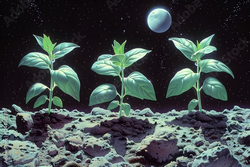 Seedlings on Mars with raining money.