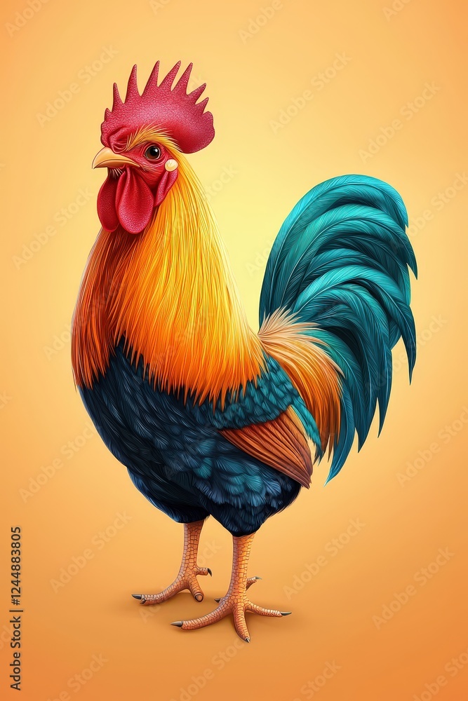 Fototapeta premium Vibrant Rooster with Colorful Feather Details