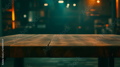 Empty Wooden Table Top with...