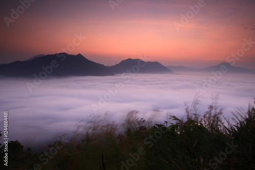 Phu Thok Mountain, sunrise over a sea of mist in Chiang Khan, Loei Province,
THAILAND photo